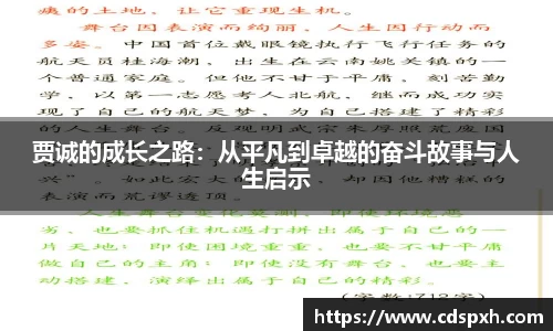 贾诚的成长之路：从平凡到卓越的奋斗故事与人生启示